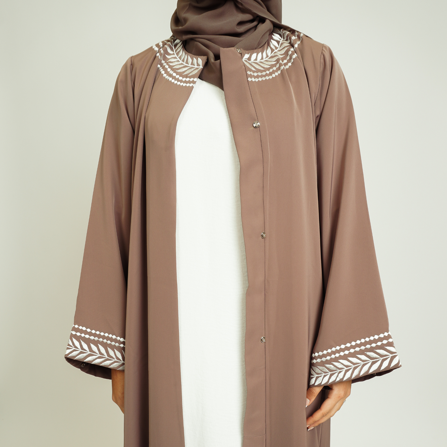 Blush White Leaf Abaya