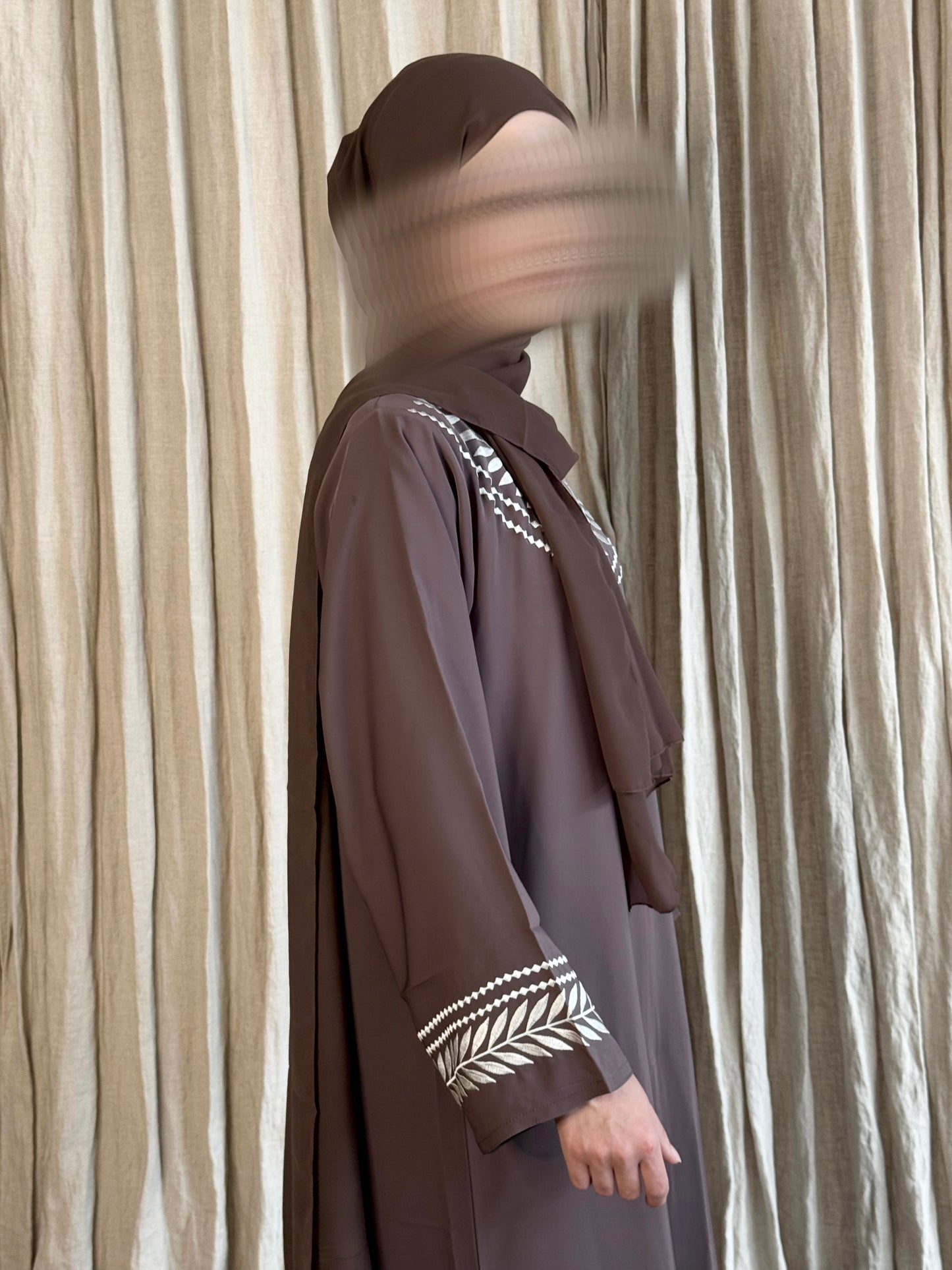 Chocolate White Leaf Abaya
