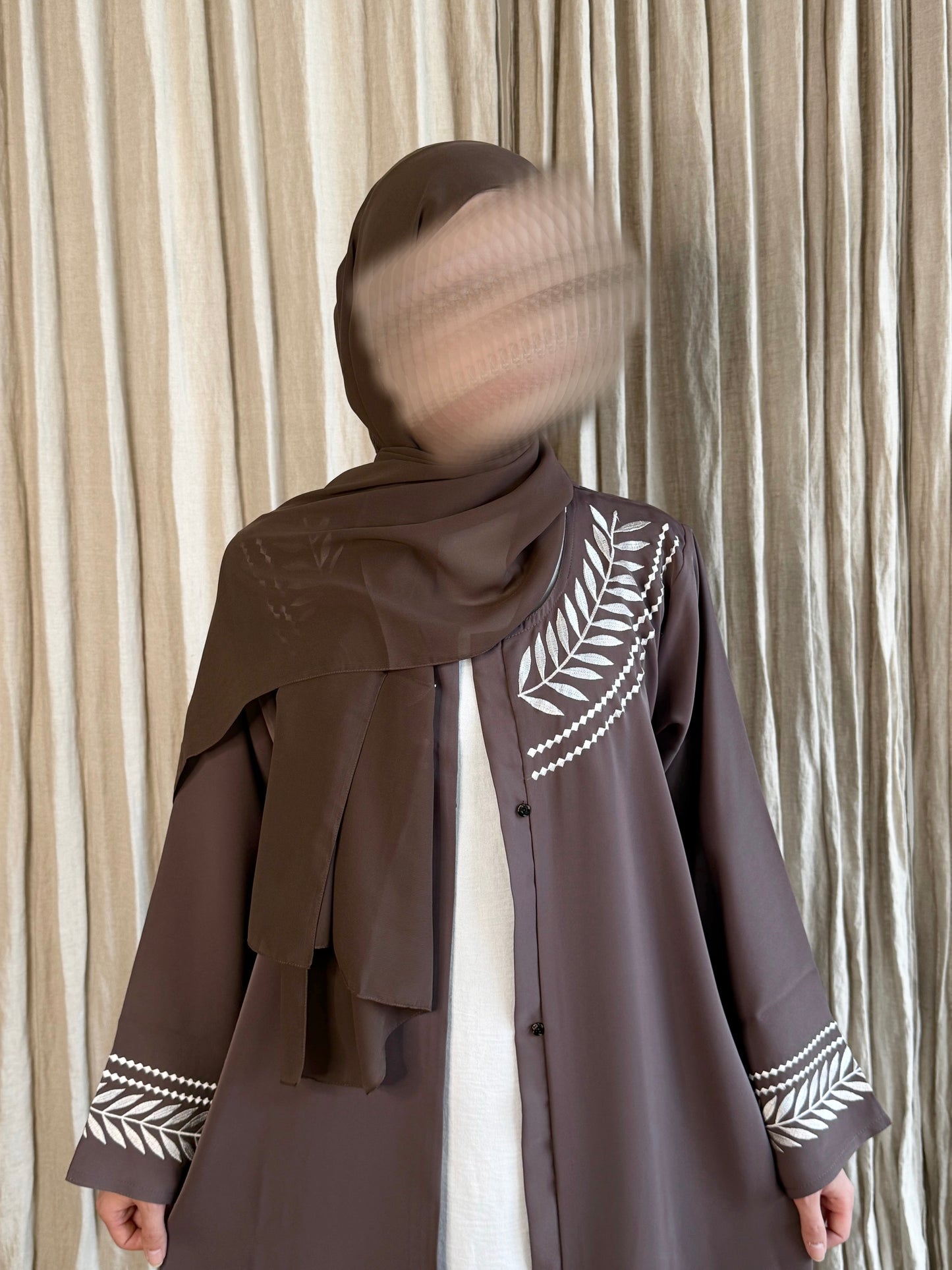 Chocolate White Leaf Abaya