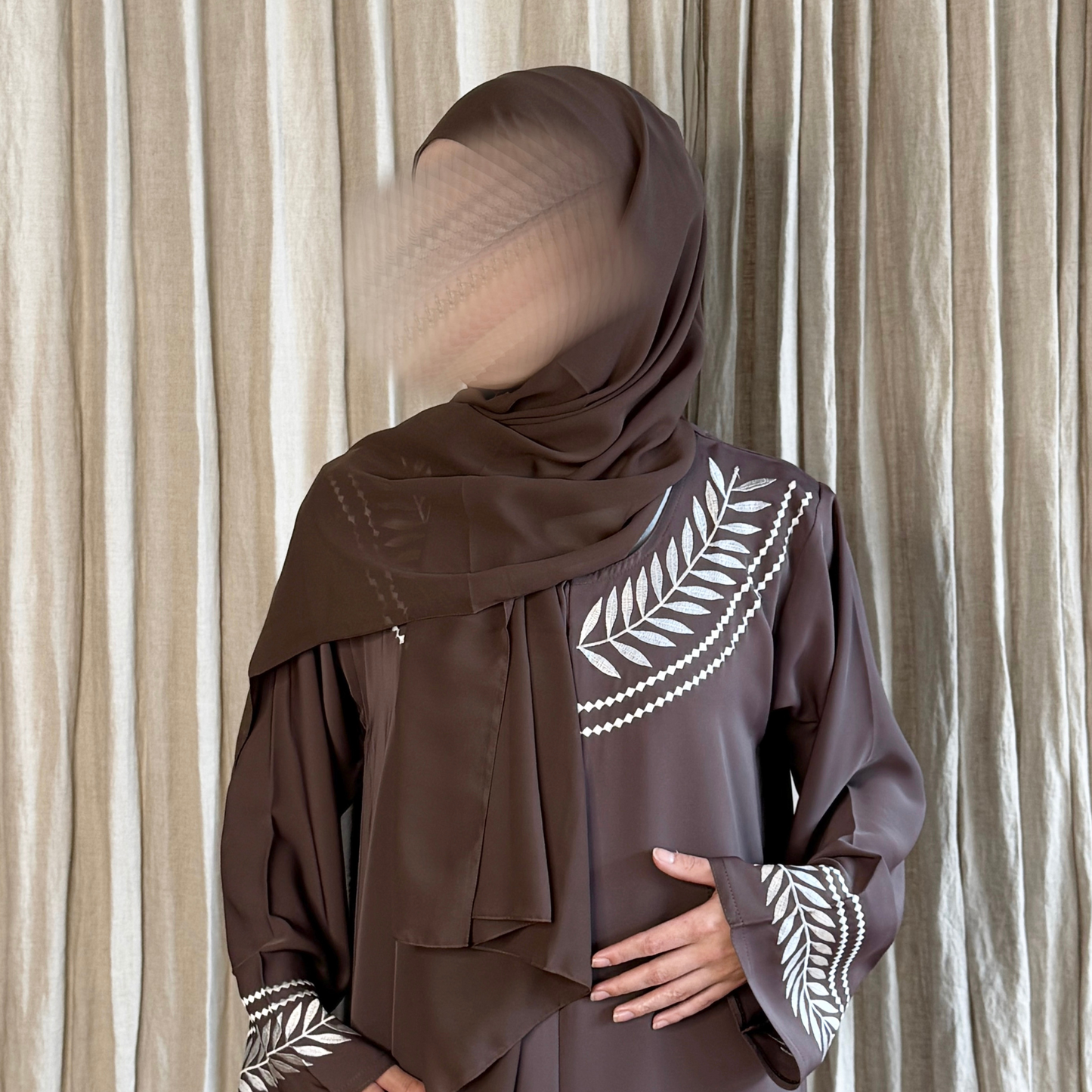 Chocolate White Leaf Abaya