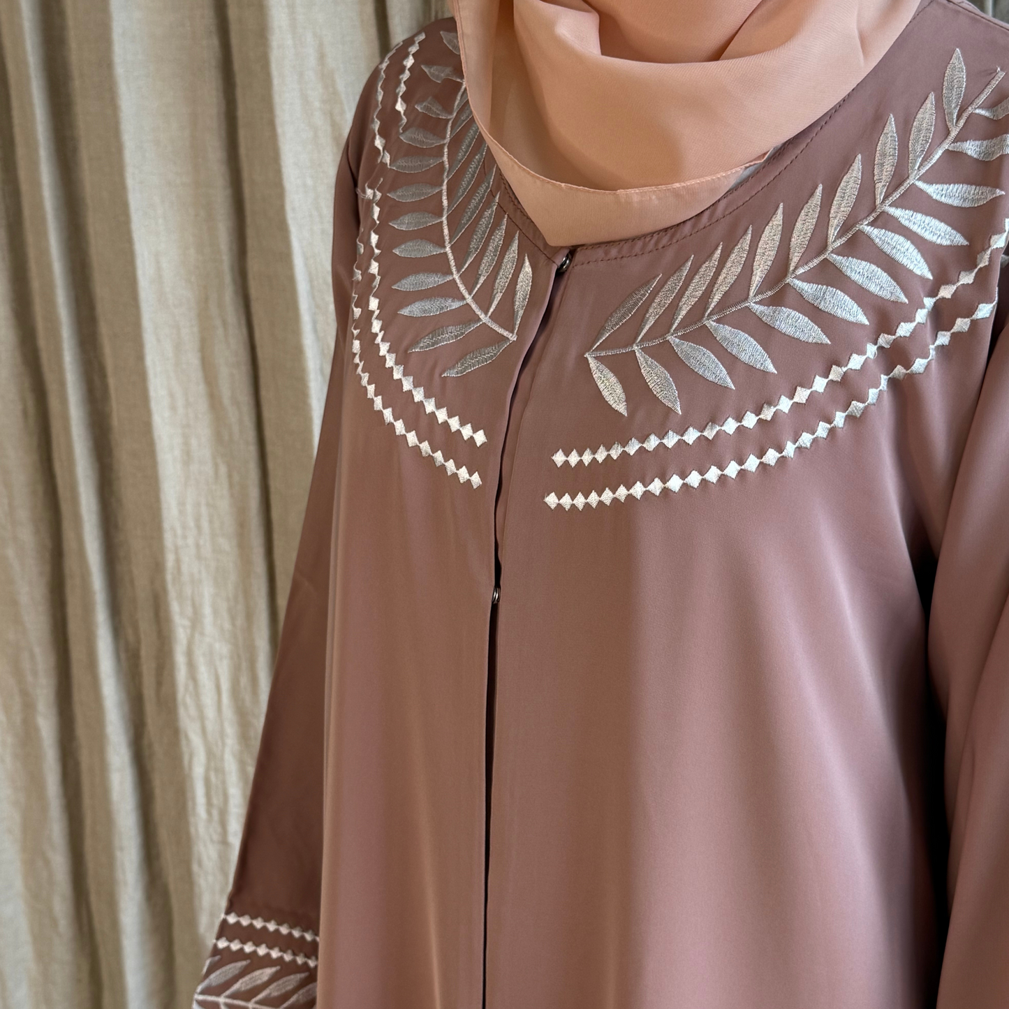 Pink White Leaf Abaya
