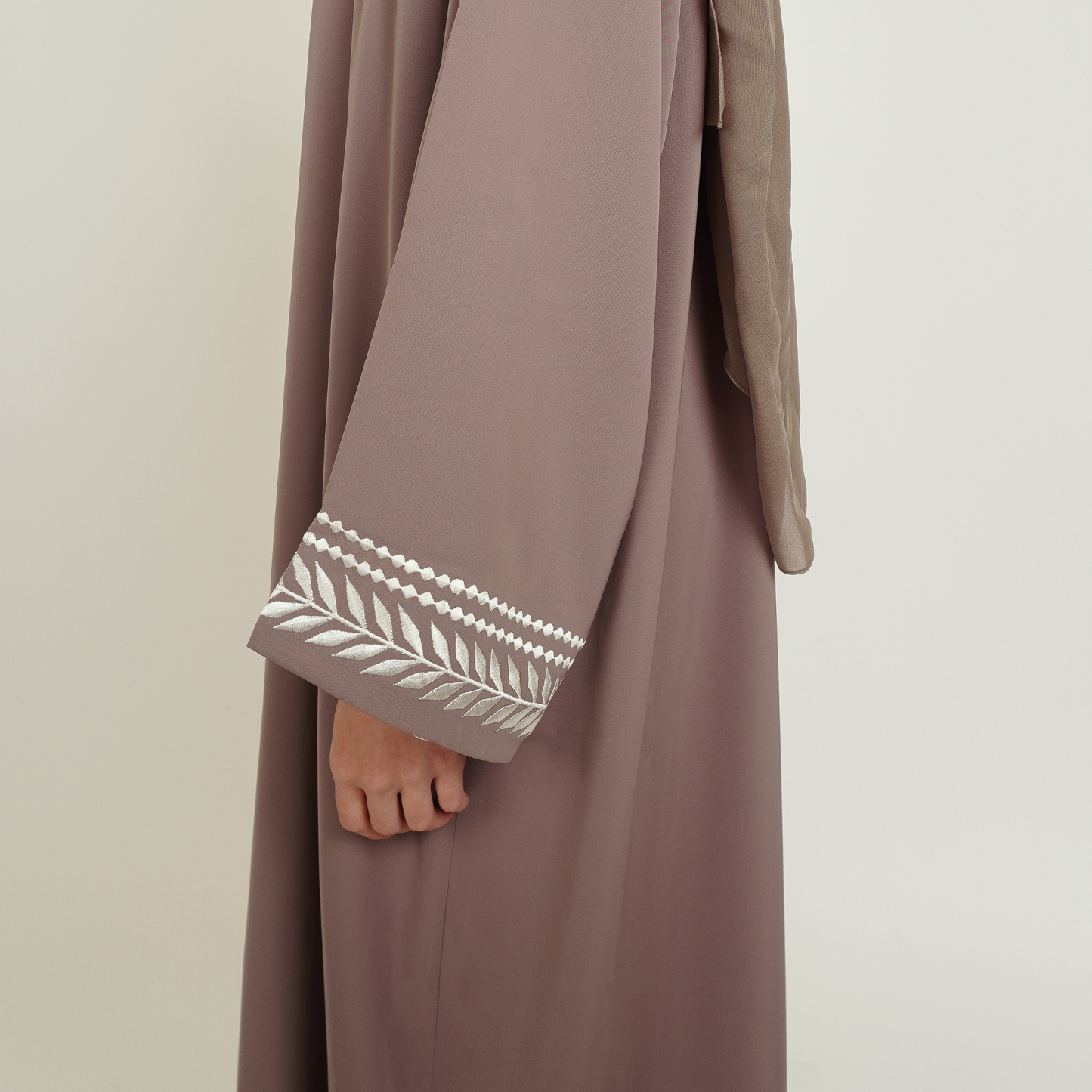 Tan White Leaf Abaya