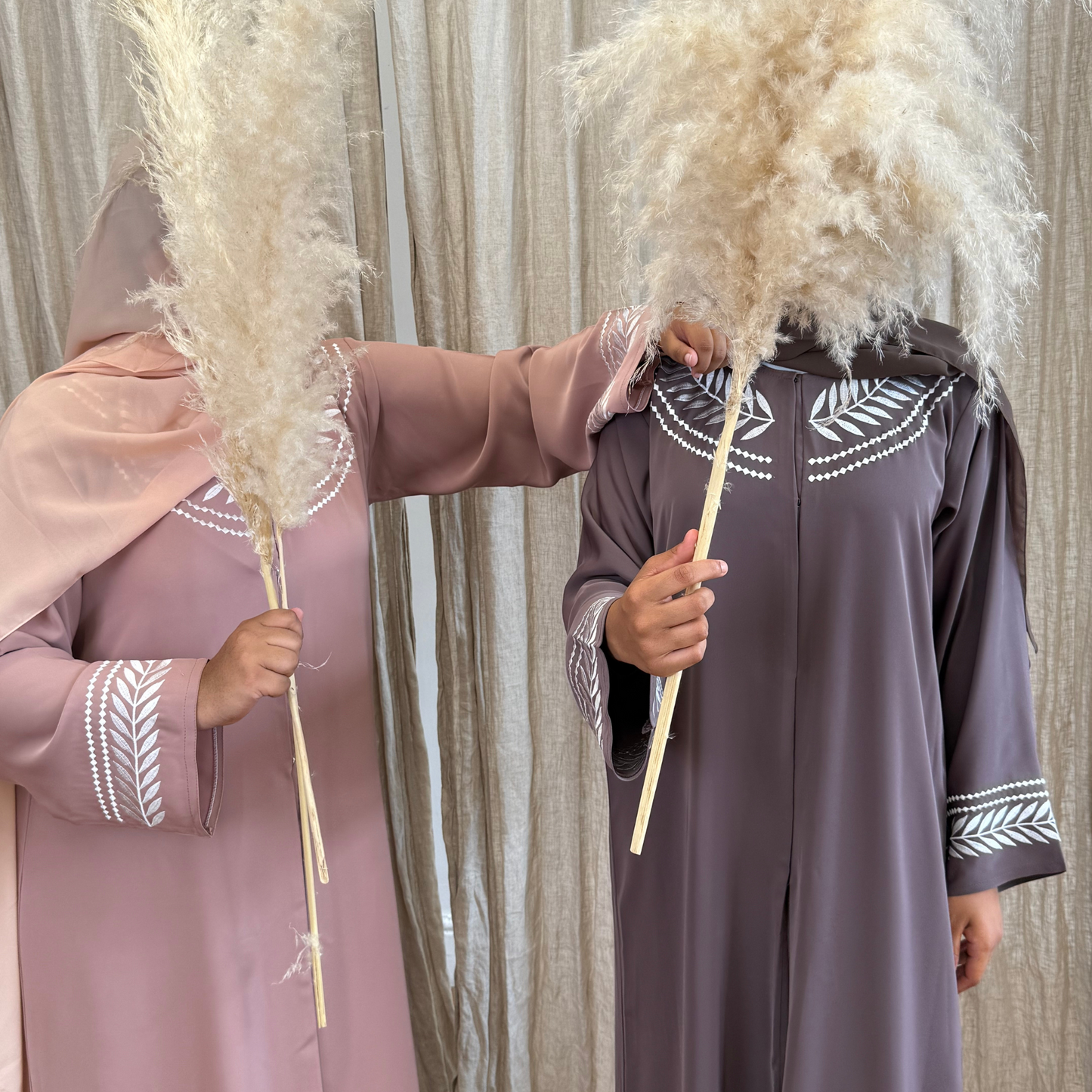 Pink White Leaf Abaya