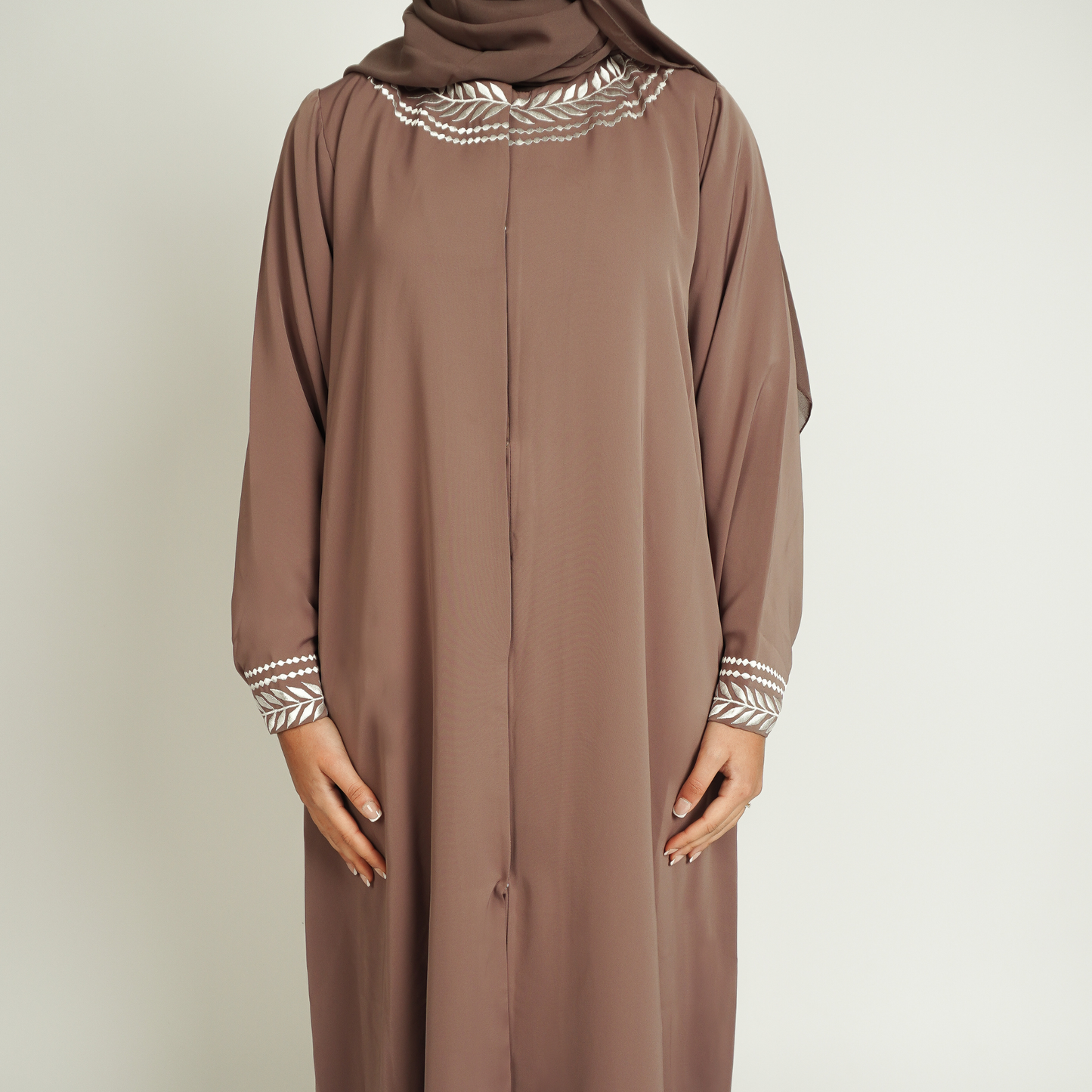 Blush White Leaf Abaya