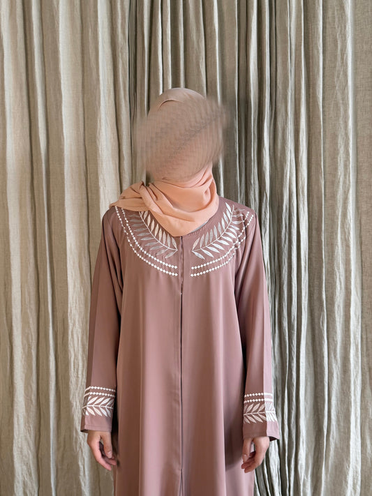 Pink White Leaf Abaya