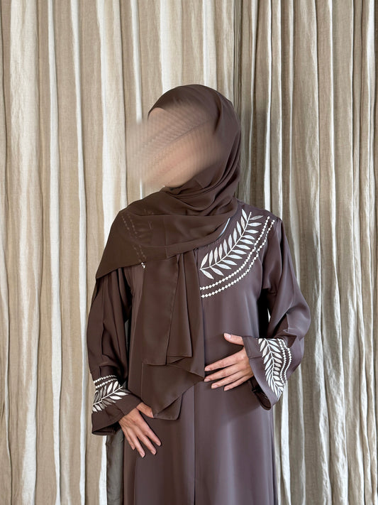 Chocolate White Leaf Abaya
