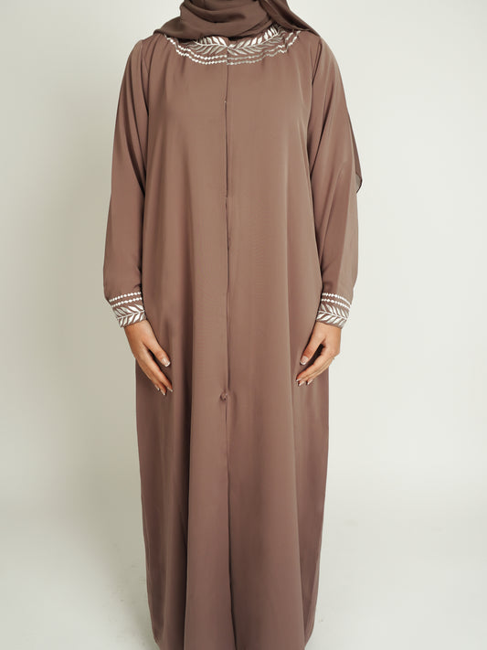 Blush White Leaf Abaya