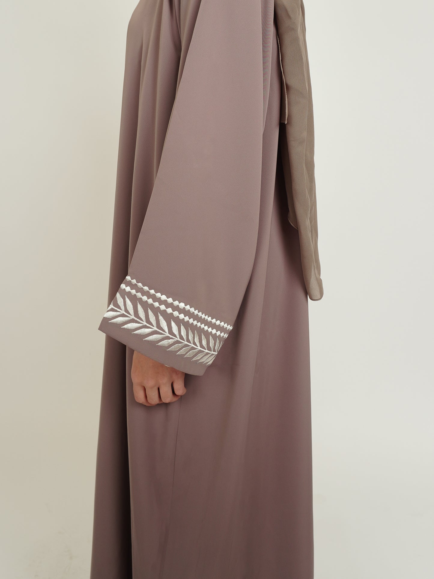 Tan White Leaf Abaya